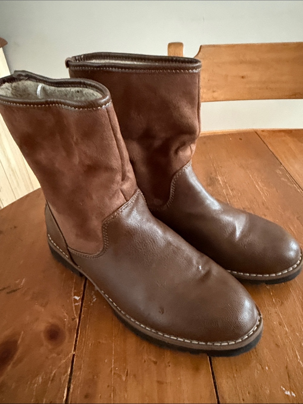 Nautica Women’s  Brown Leather and Suede Pull-On Mid-Calf Boots